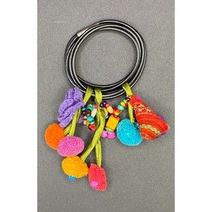 Multicolor Hmong Bracelet Thai Pom Pom With Beads and Bells Beautiful Condition